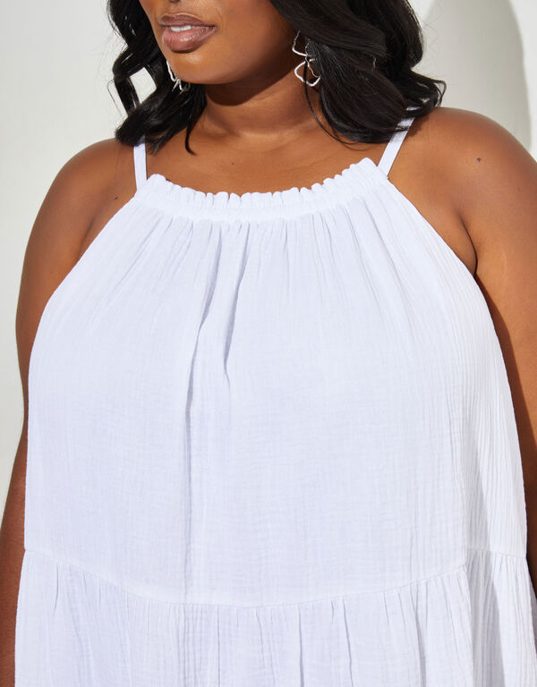 Textured Cotton Gauze Dress, White image number 1