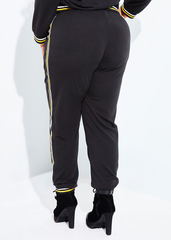 Pintucked Striped Jersey Joggers, Black image number 1