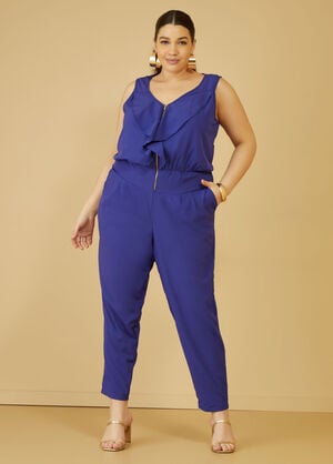 Ruffle Trimmed Tapered Jumpsuit, Royal Blue image number 0