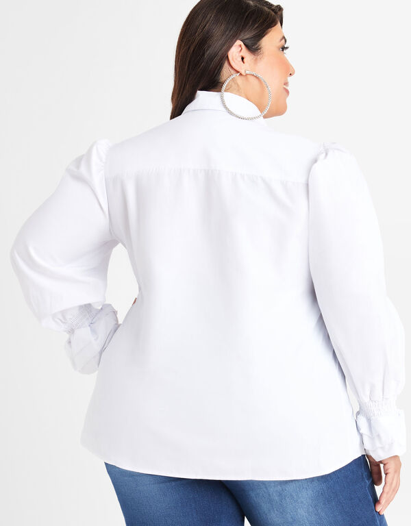 Ruffle Trimmed Cotton Blend Shirt, White image number 1