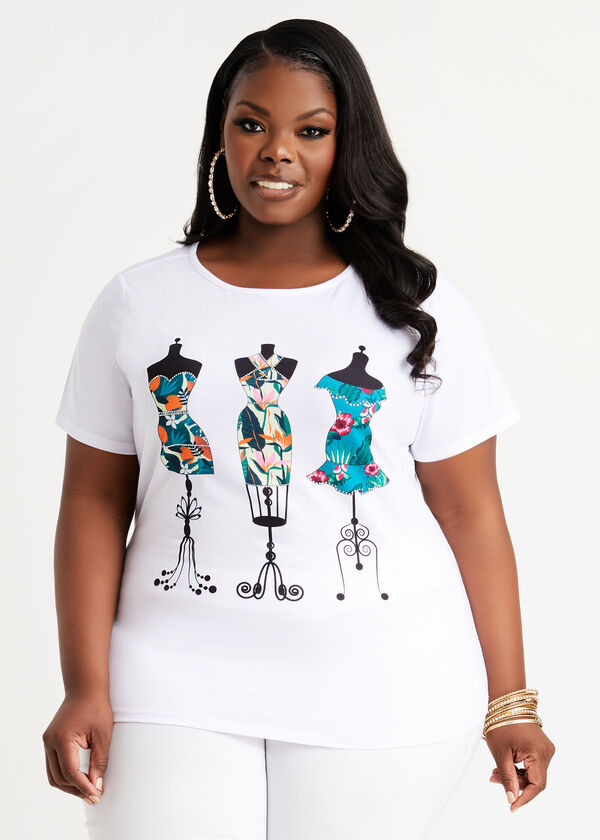 Mannequin Embellished Graphic Tee, White image number 0