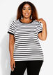 Pearl Striped Short Sleeve Sweater, Black White image number 0