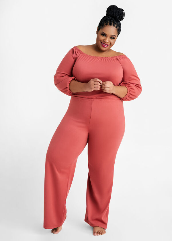 Plus Size Luxe Lounge Cozy Chic Off The Shoulder Wide Leg Jumpsuit image number 0