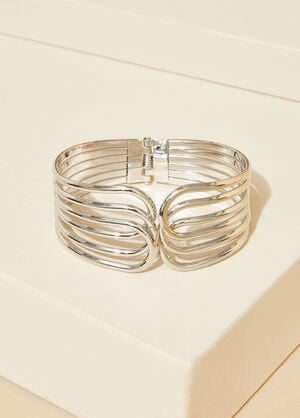 Silver Tone Hinge Cuff, Silver image number 0