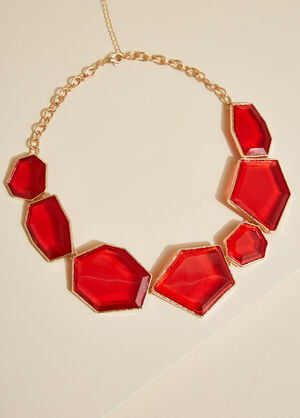 Gold Tone Stone Necklace, Barbados Cherry image number 0