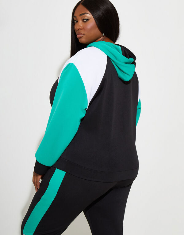 Colorblock Stretch Knit Hoodie, Mint Green image number 1
