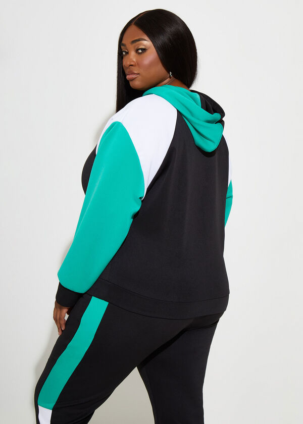 Colorblock Stretch Knit Hoodie, Mint Green image number 1