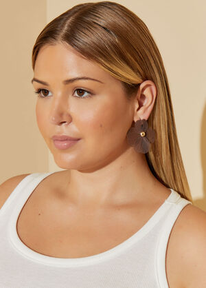 Laser Cut Petal Stud Earrings, Brown image number 0