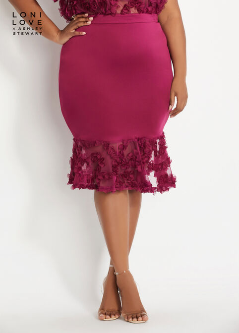 Ruffle Mesh Trim Skirt, Raspberry Radiance image number 0