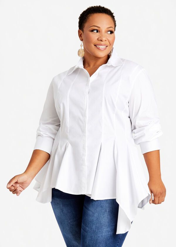 Asymmetric Peplum Button Up Top, White image number 0