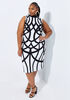 Abstract Print Bodycon Dress, White Black image number 0