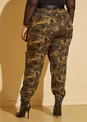 Belted Camo Print Cargo Joggers, Olive image number 1