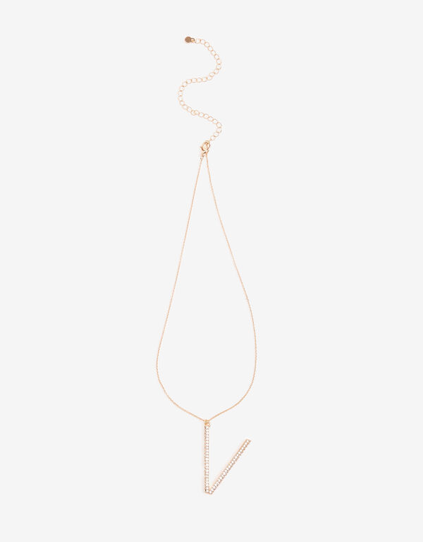 Pave Crystal V Initial Necklace, Gold image number 1