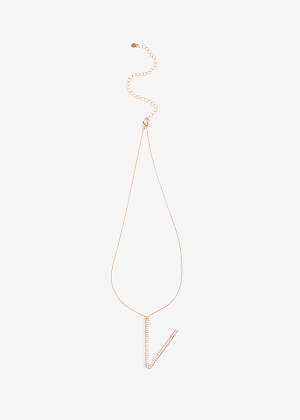 Pave Crystal V Initial Necklace, Gold image number 1