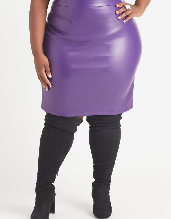 Faux Stretch Leather Skirt, Acai image number 0