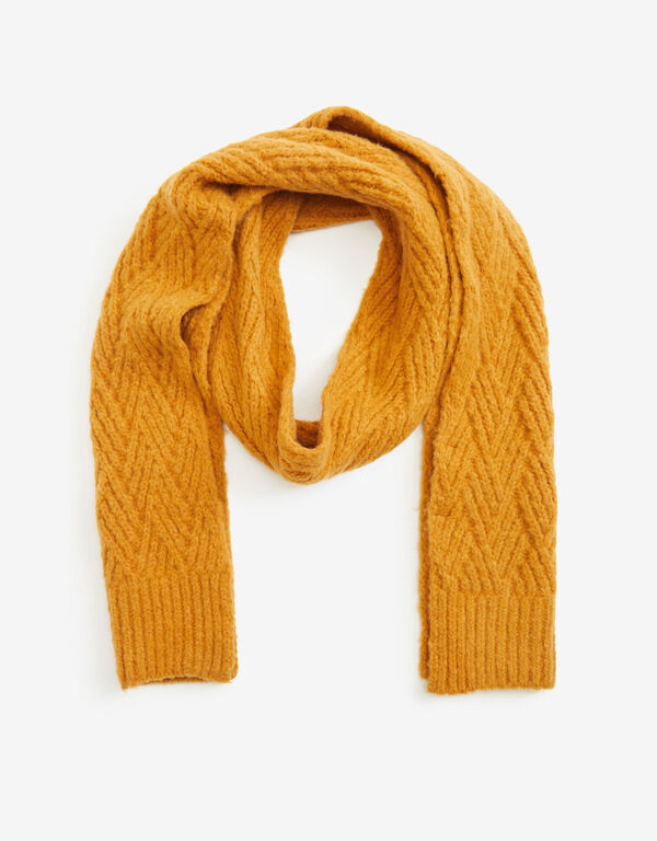 Brushed Cable Knit Infinity Scarf, Mustard image number 0