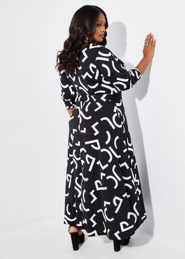 Tall Printed Belted Maxi Dress, Black White image number 1
