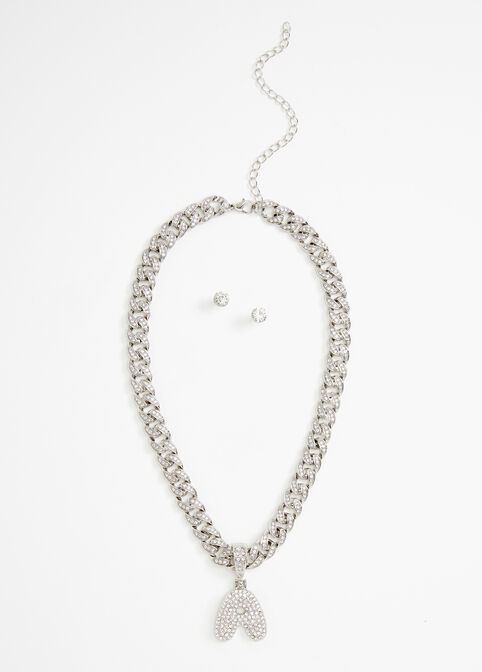 Pave Link A Initial Chain & Studs, Silver image number 1