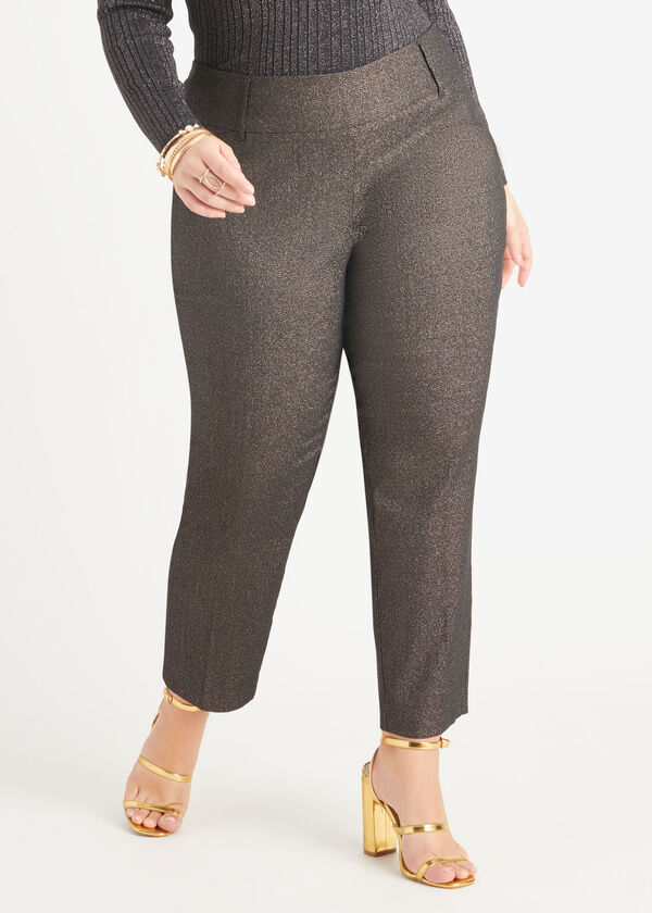Metallic Mid Rise Ankle Pants, Gold image number 0