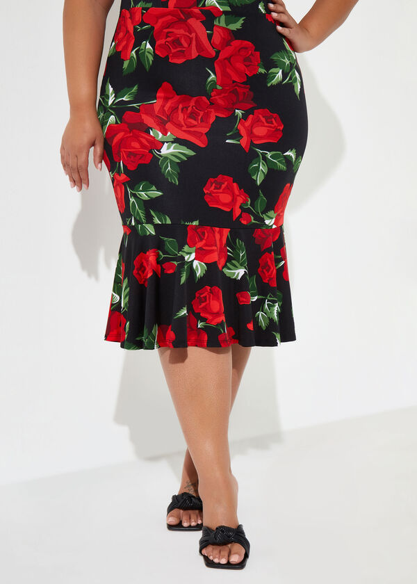 Knotted Floral Bodycon Dress, Black Combo image number 3