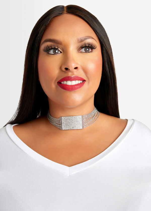 Crystal Silver Tone Choker, Silver image number 0