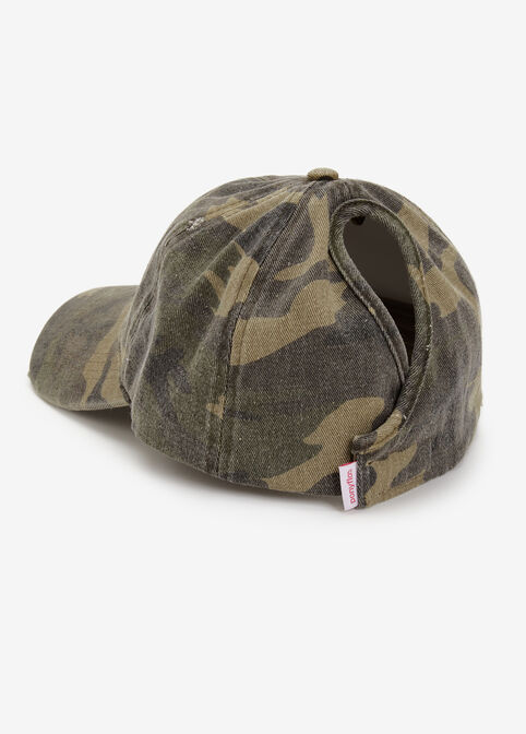 Distressed Camo Ponytail Cap, Olive image number 3