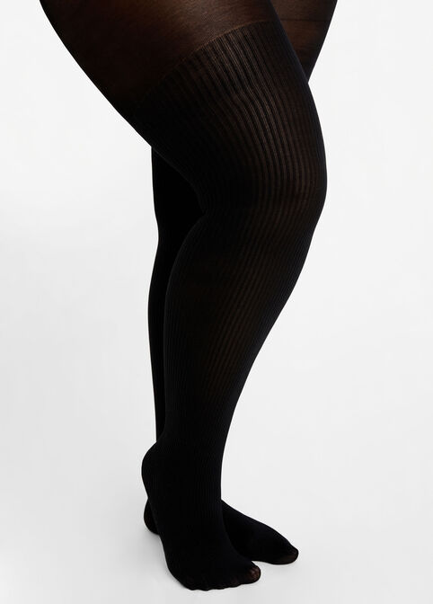Rib Solid Opaque Tights, Black image number 0