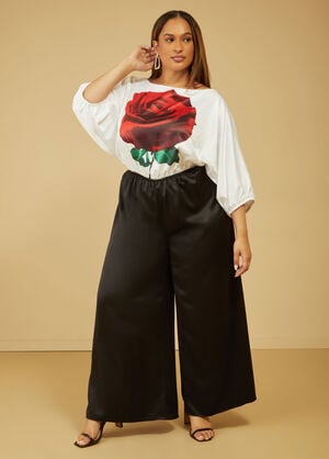 Rose Print Satin Jumpsuit, Black Combo image number 0