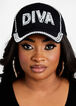 Stud & Rhinestone Diva Baseball Cap, Black image number 0