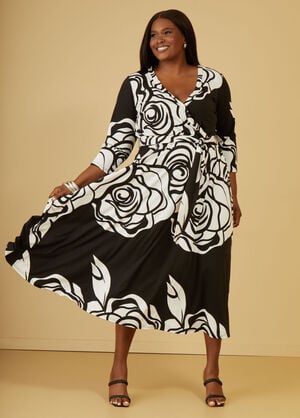 Rose Faux Wrap Maxi Dress, Black White image number 0