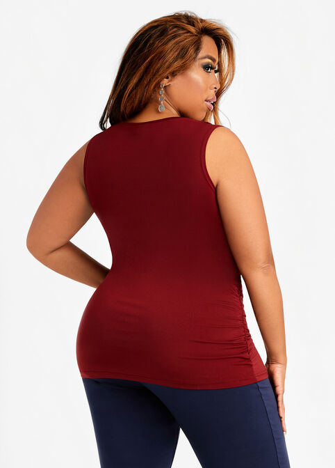 Ruched Draped Sleeveless Top, POMEGRANATE image number 1