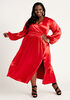 Faux Wrap Stretch Satin Maxi Dress, Barbados Cherry image number 0