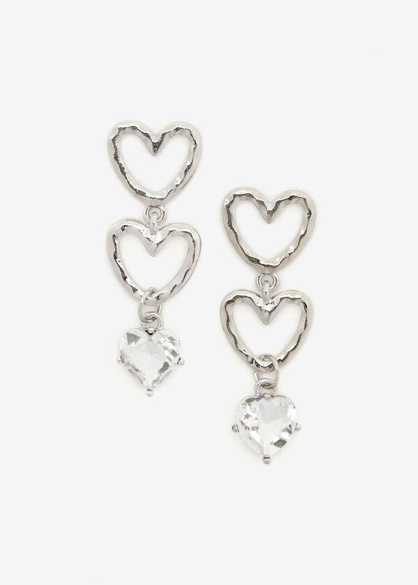 Silver Heart Trio Drop Earrings, Silver image number 0