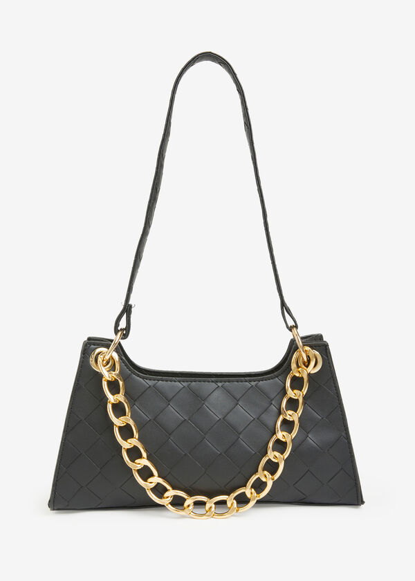 Basketweave Faux Leather Handbag, Black image number 0