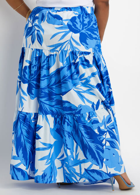 Floral Elastic Waist Maxi Skirt, Blue image number 1