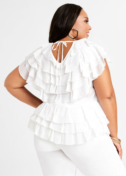 Tiered Ruffle Button Up Top, White image number 1