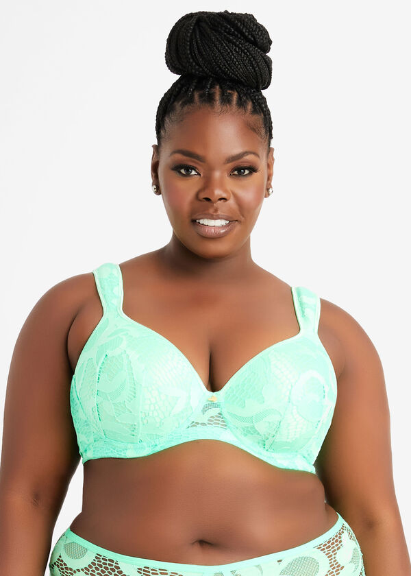 Corded Lace Plunge Butterfly Bra, Bright Green image number 0