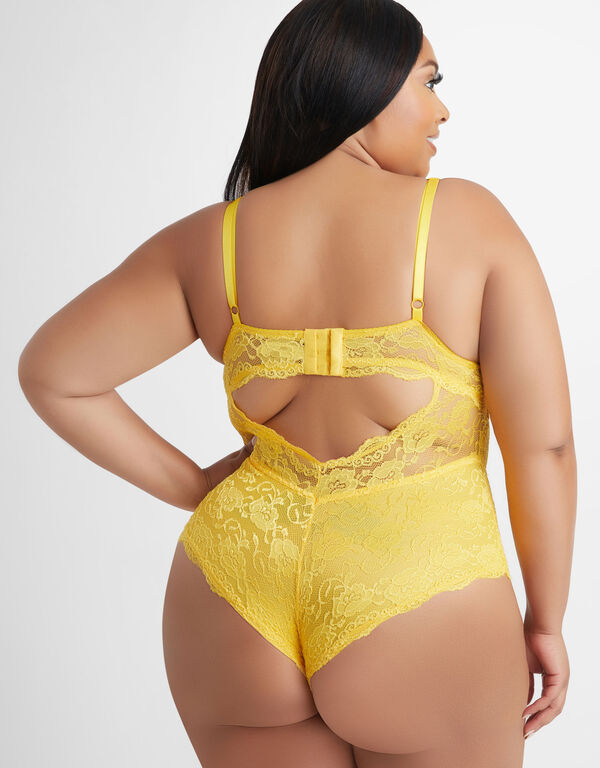 Lace Sweetheart Lingerie Bodysuit, Golden Yellow image number 1