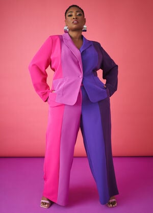 Colorblocked Straight Leg Trousers, Pink Peacock image number 0