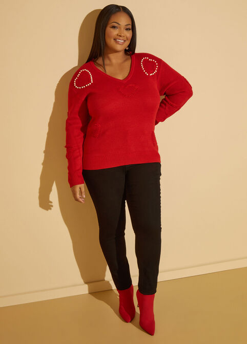 Heart Embellished Sweater, Barbados Cherry image number 3