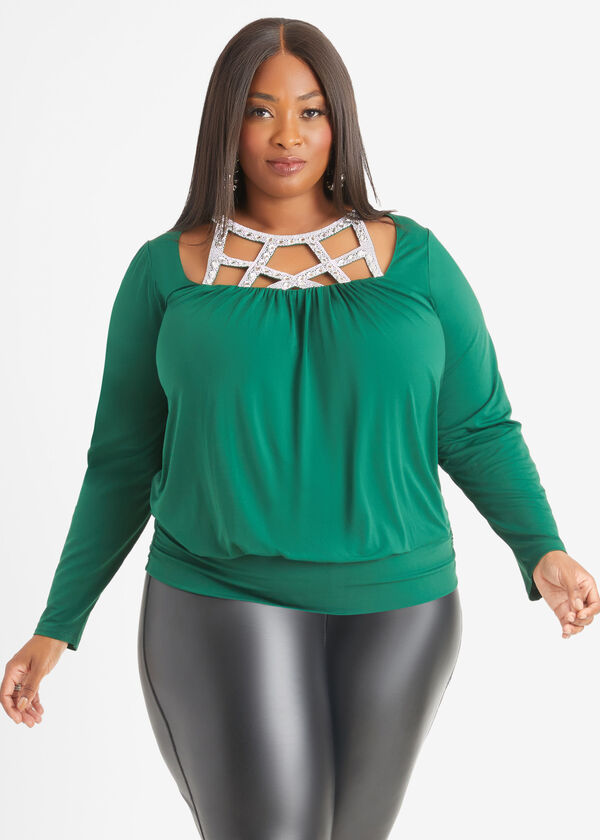 Plus Size Sexy Top Sequin Cocktail Cut Out Plus Size Blouse image number 0