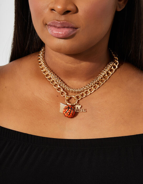 Basketball Charm Drop Necklace, Gold image number 1