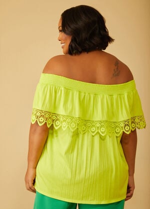 Layered Off The Shoulder Top, LIME PUNCH image number 1