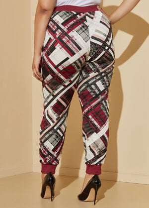 Plaid Drawstring Joggers, Rhododendron image number 1