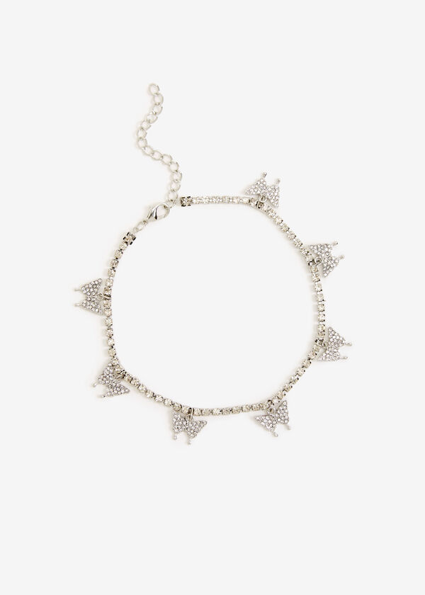 Silver Tone Butterfly Anklet, Silver image number 1