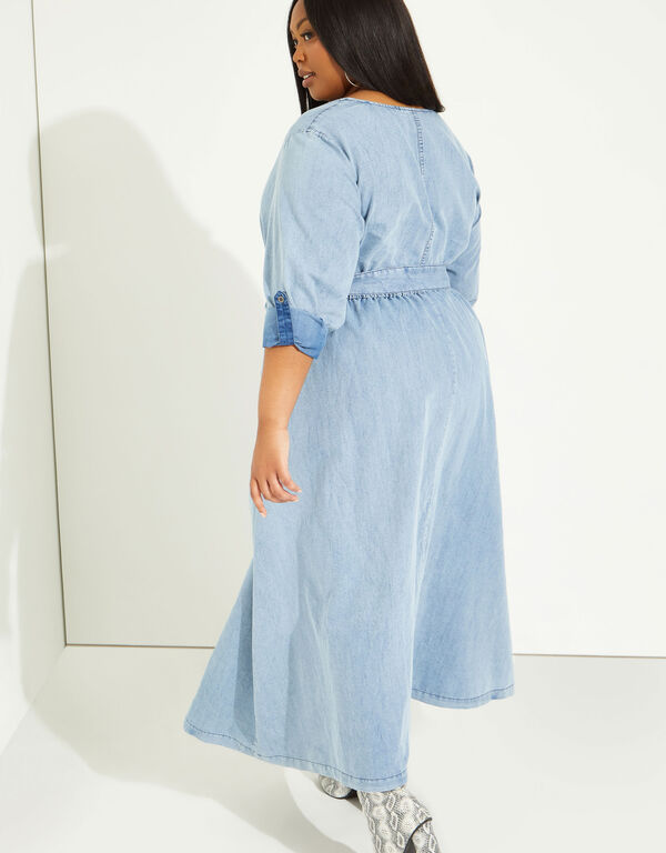 Faux Wrap Chambray Maxi Dress, Denim image number 1
