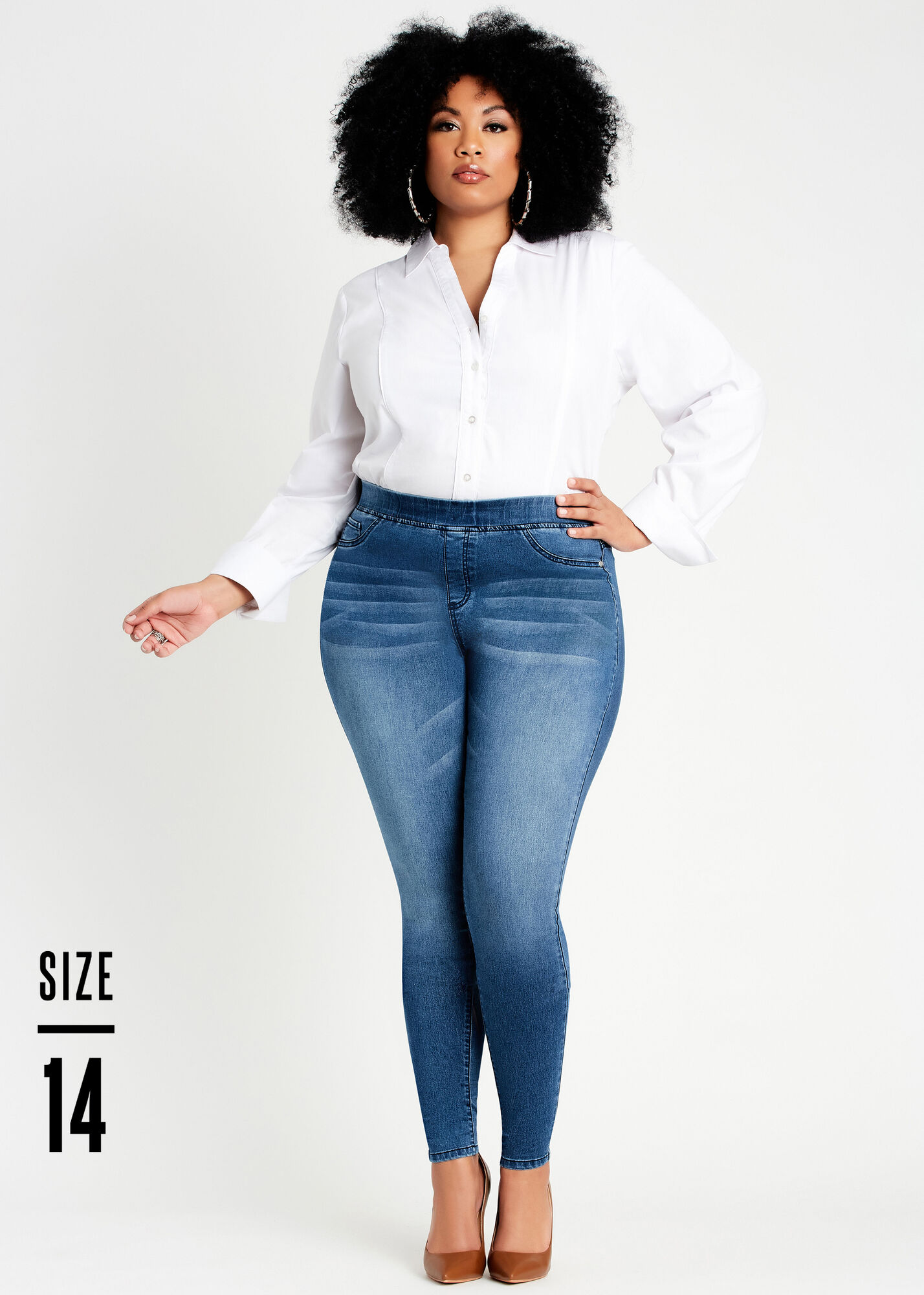 Plus Size Trendy Sleek Iconic High Rise Pull On Comfy Denim Jeggings
