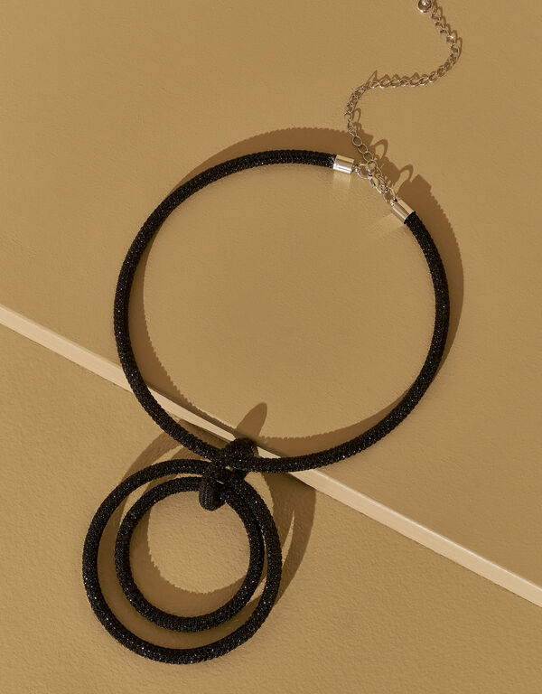 Crystal Embellished Ring Necklace, Black image number 1