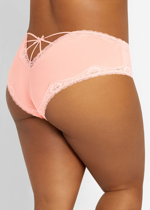 Micro & Lace Cheeky Brief Panty, Coral image number 1