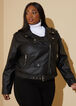 Faux Leather Belted Moto Jacket, Black image number 2